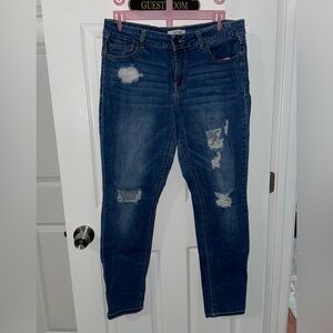 Refuge Dark Blue Distressed Boyfriend Jeans